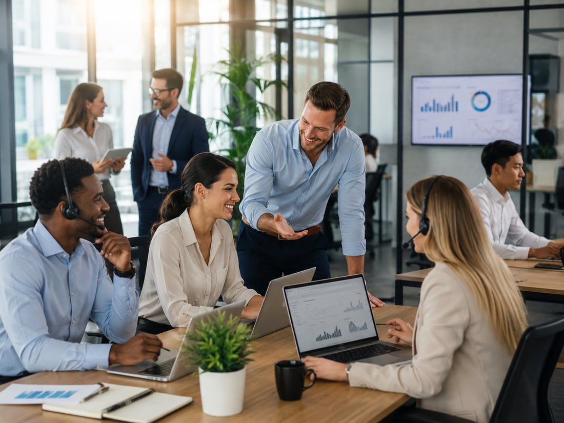 Équipe utilisant ensemble des tableaux de bord de point de vente et de marketing