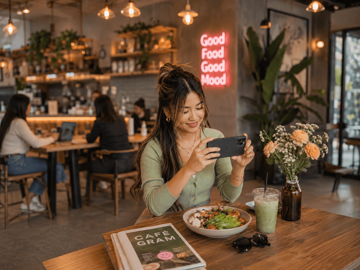 Des créateurs de contenu filmant dans un commerce local