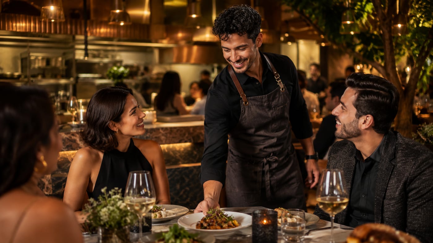 Le personnel d'un restaurant travaillant ensemble dans une salle animée